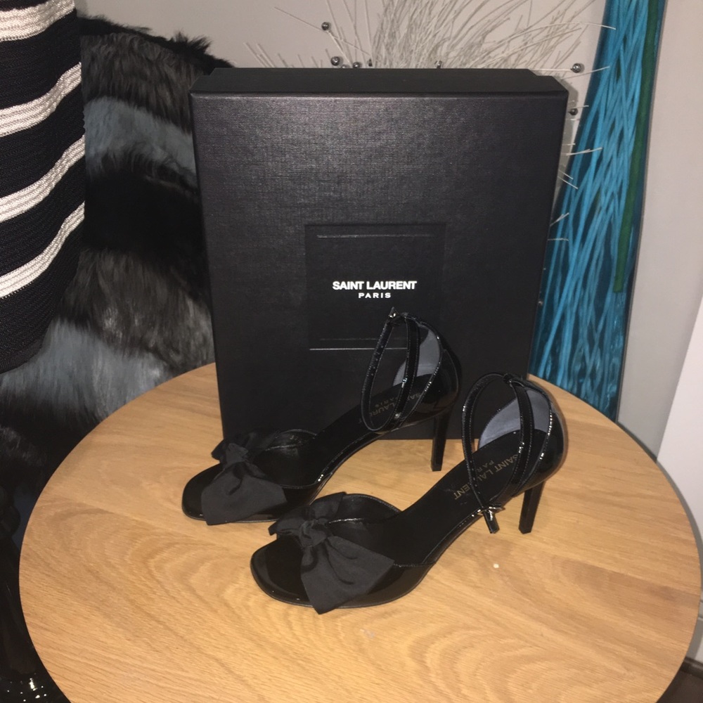 New Saint Laurent Jane 80 Patent Bow Sandals - Picture 1 of 8